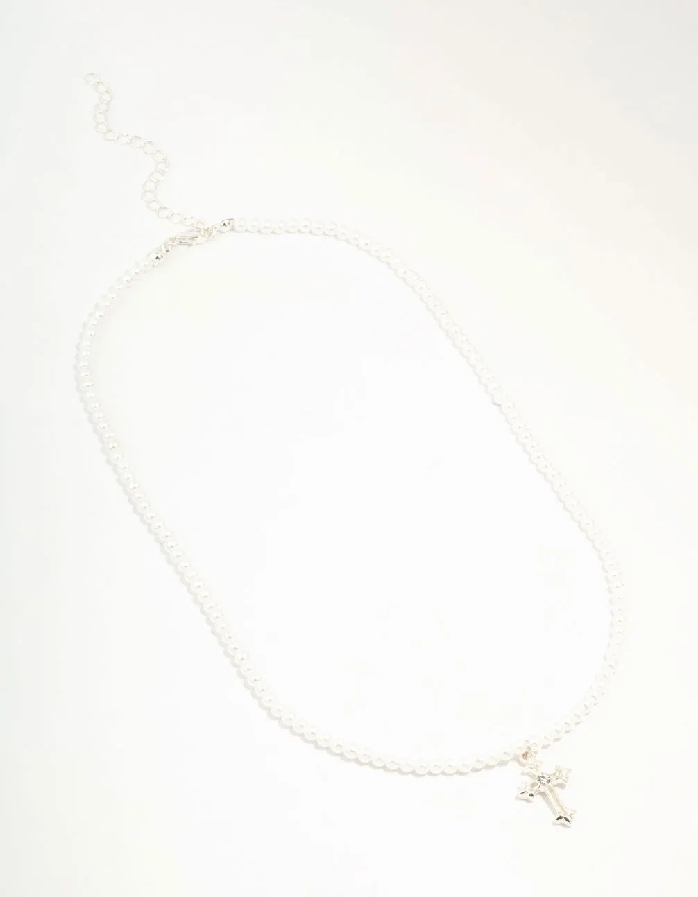 Pearl Silver Cross Pendant Necklace