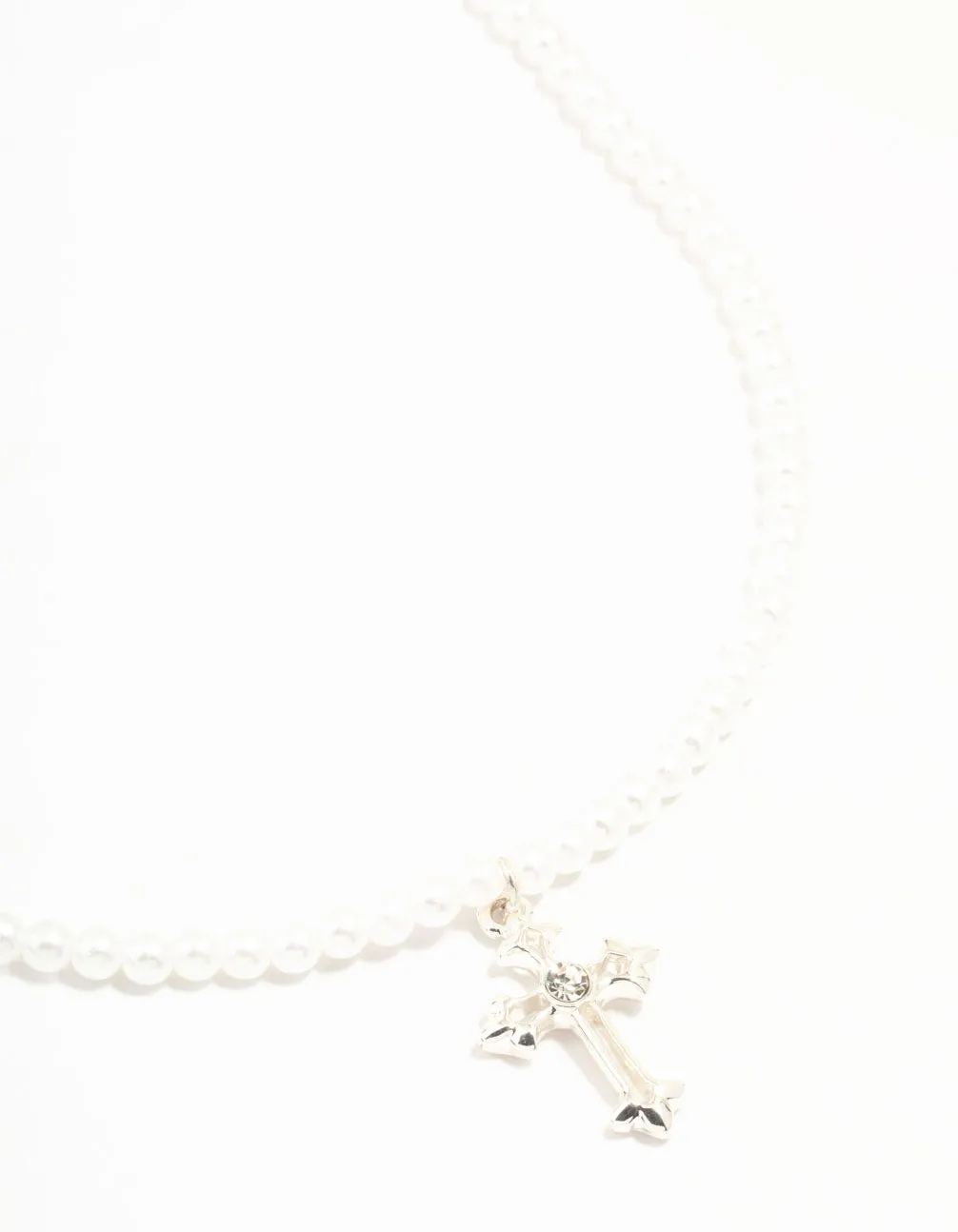 Pearl Silver Cross Pendant Necklace