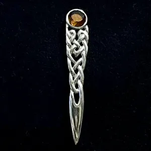 Pewter Celtic Knot Kilt Pin - Amber Stone