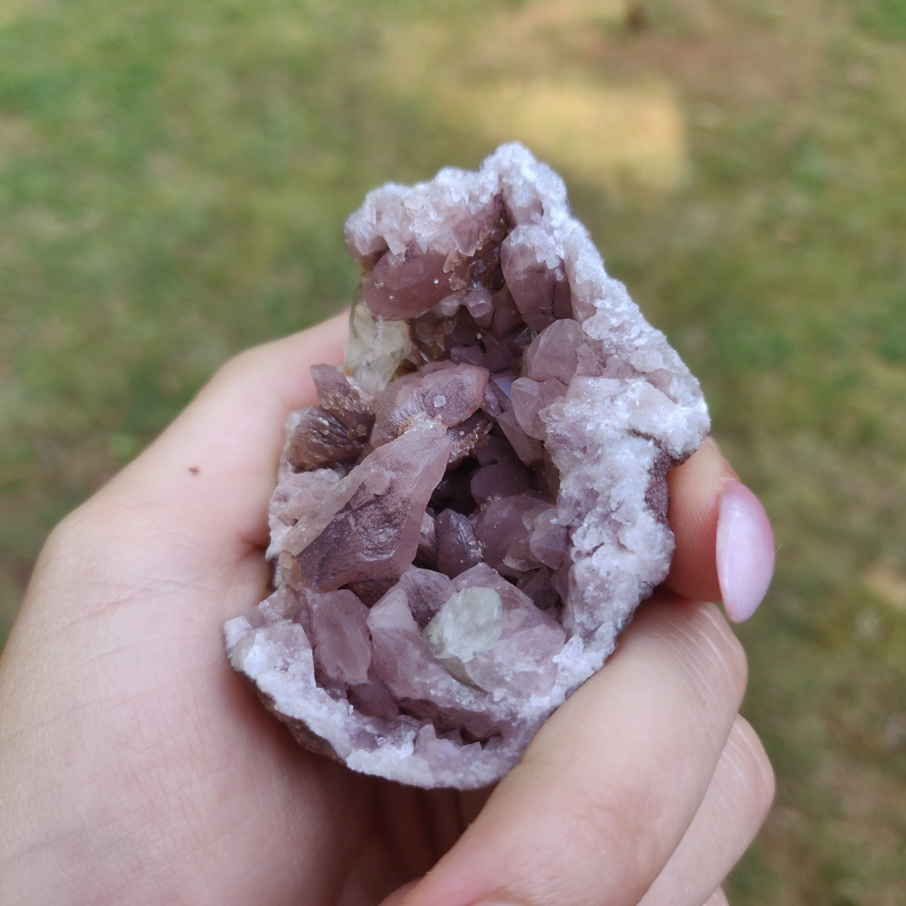 Pink Amethyst Geode with Fluorescent Calcite (#1F)