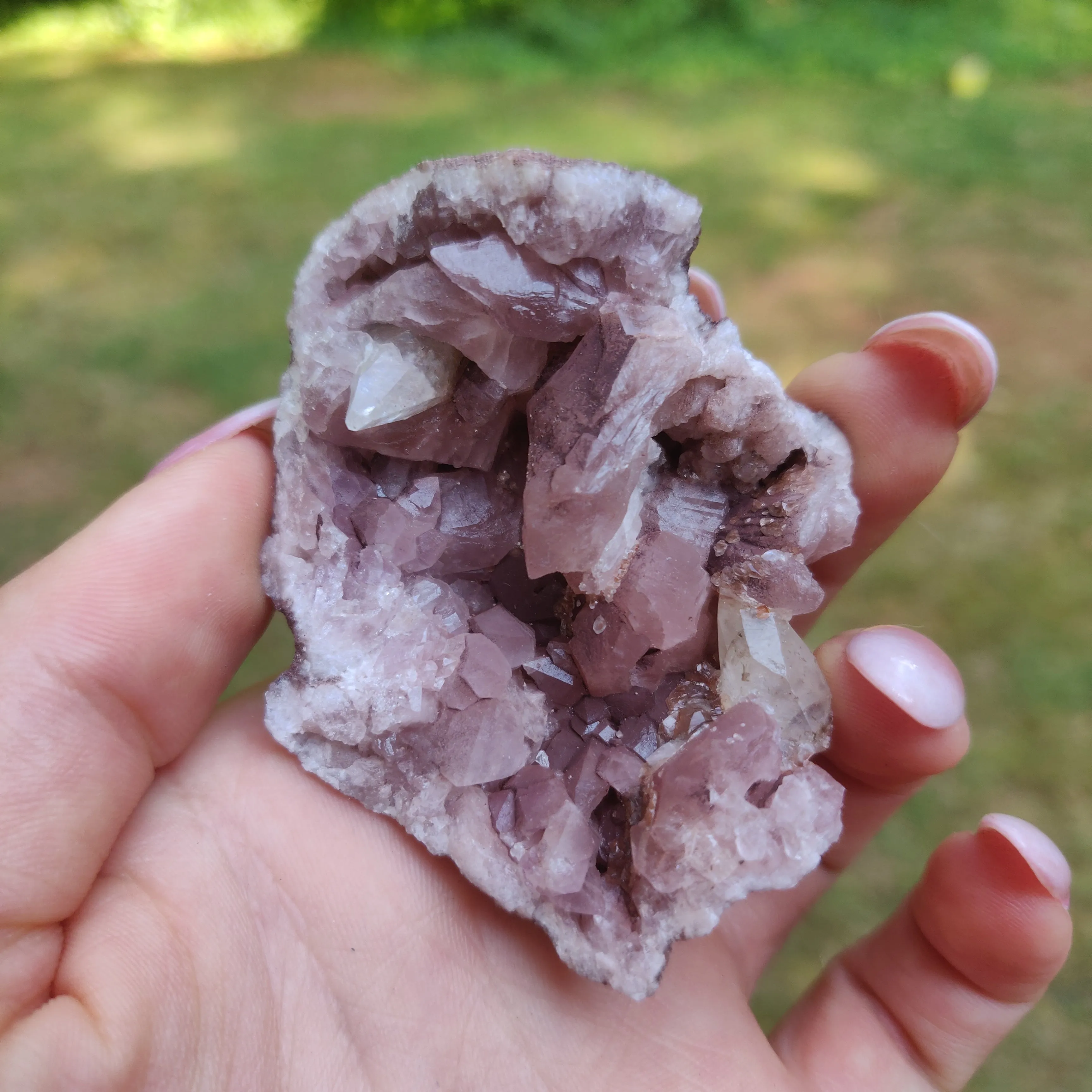 Pink Amethyst Geode with Fluorescent Calcite (#1F)