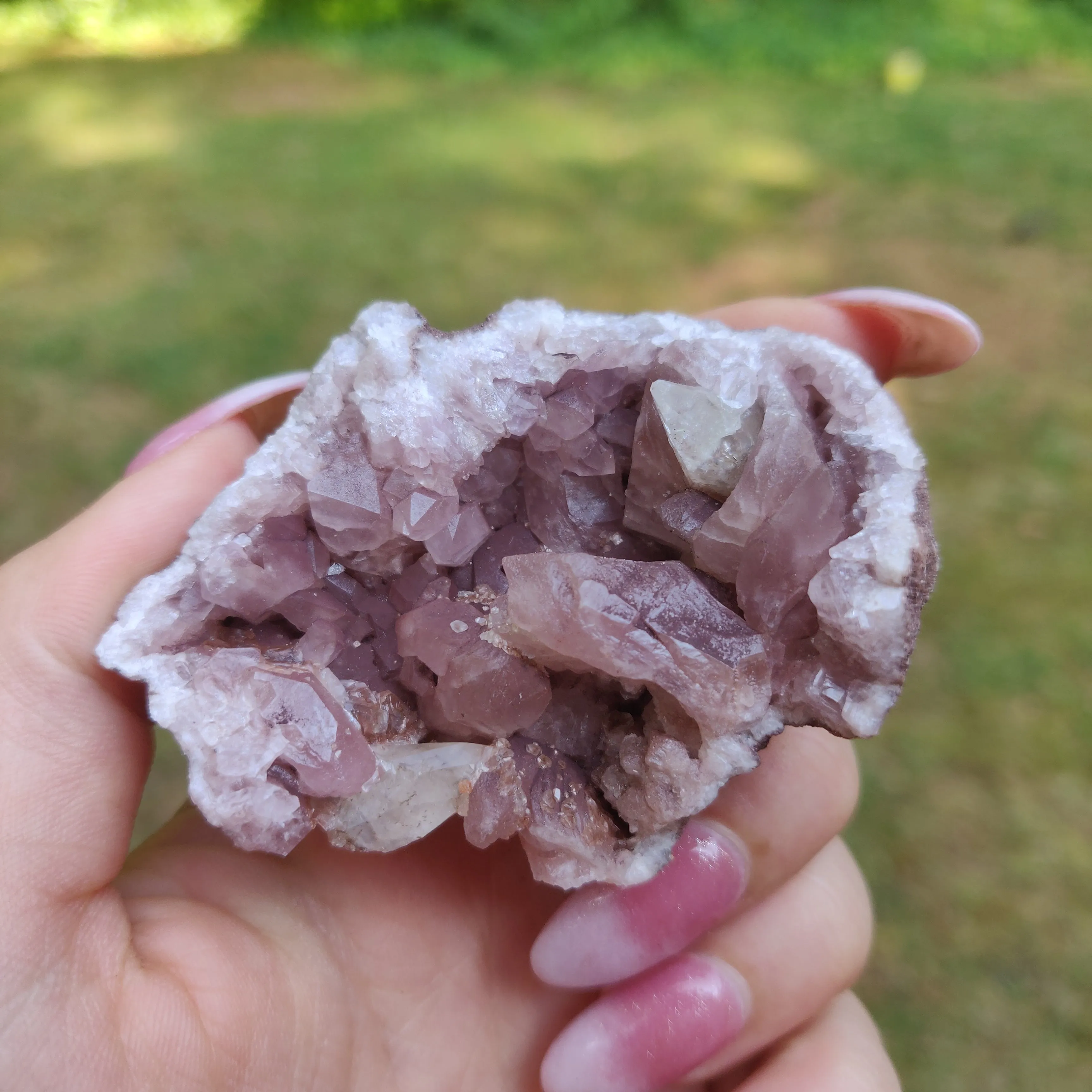 Pink Amethyst Geode with Fluorescent Calcite (#1F)