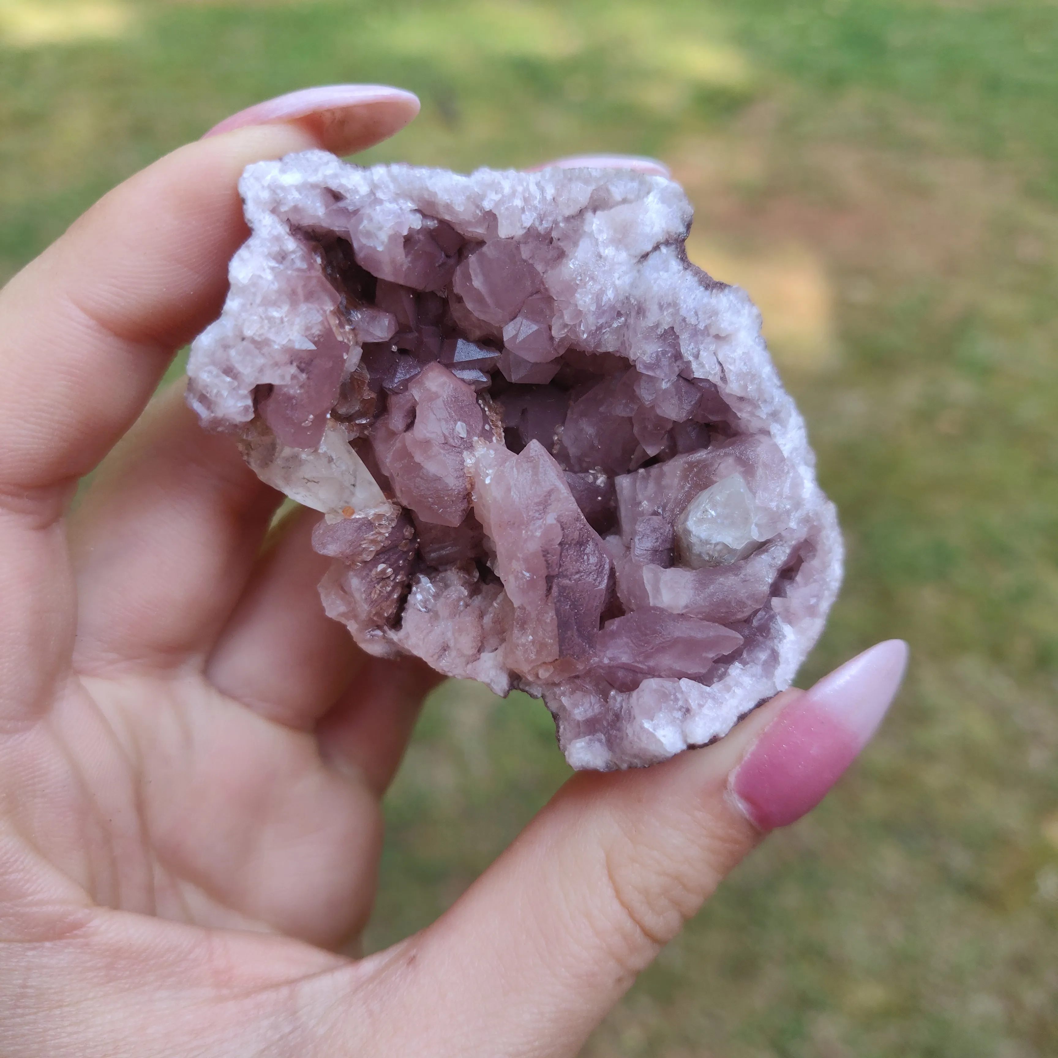 Pink Amethyst Geode with Fluorescent Calcite (#1F)