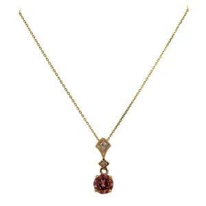 Pink Sapphire & Diamond Yellow Gold Drop Pendant