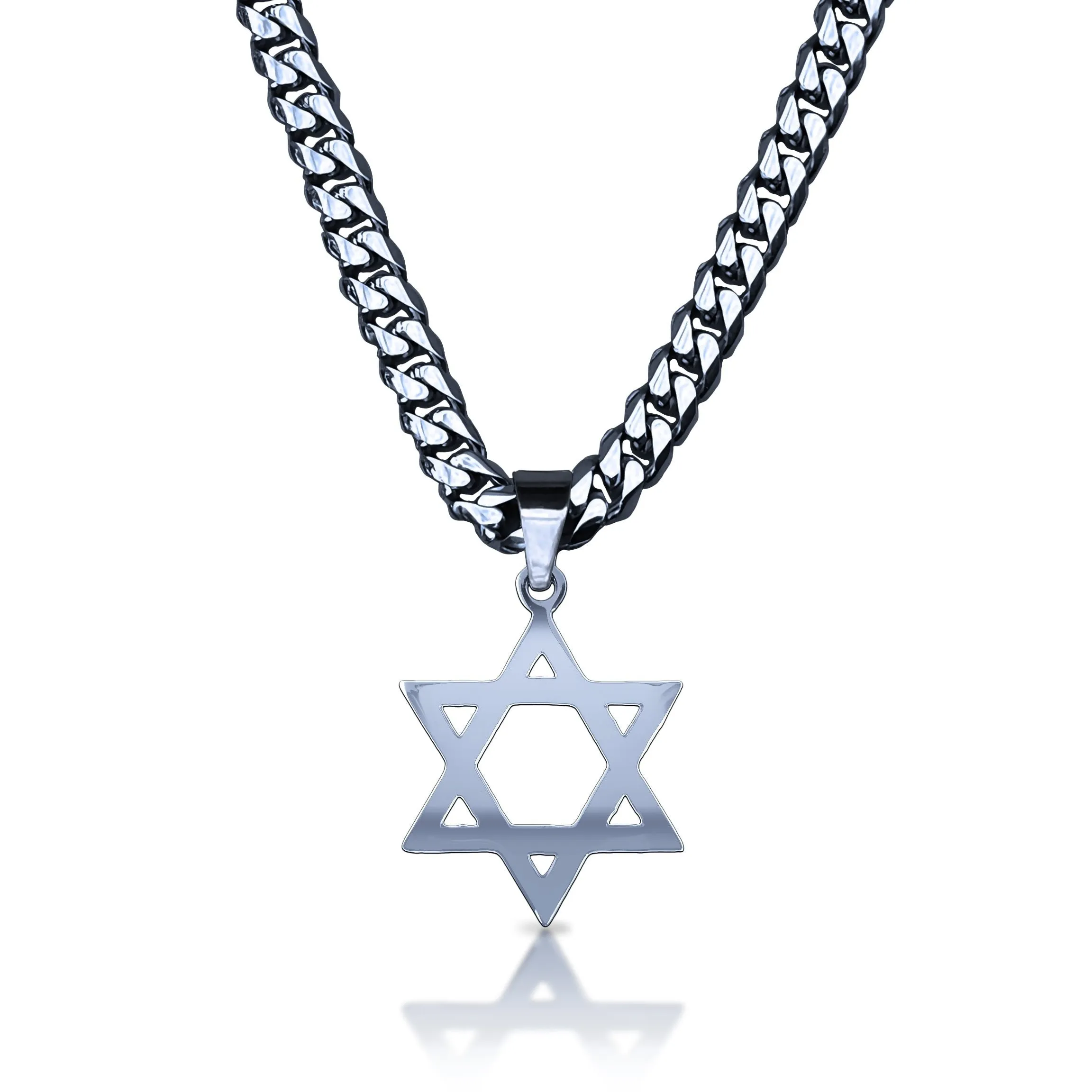 Pro Star of David Pendant With 6mm Cuban Link Chain Necklace - Stainless Steel