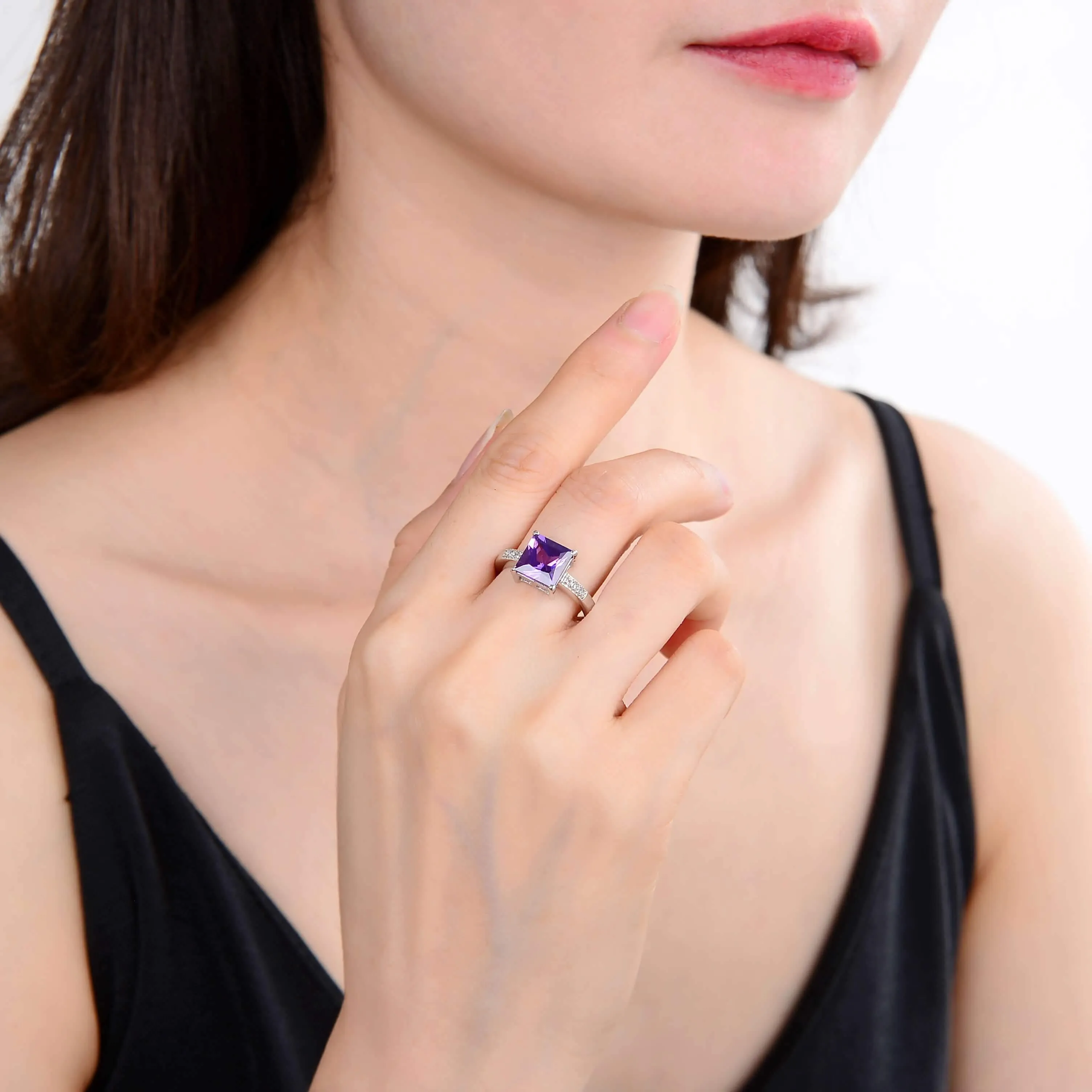 Purple Sapphire Square Solitaire Ring