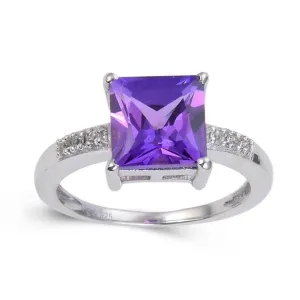 Purple Sapphire Square Solitaire Ring