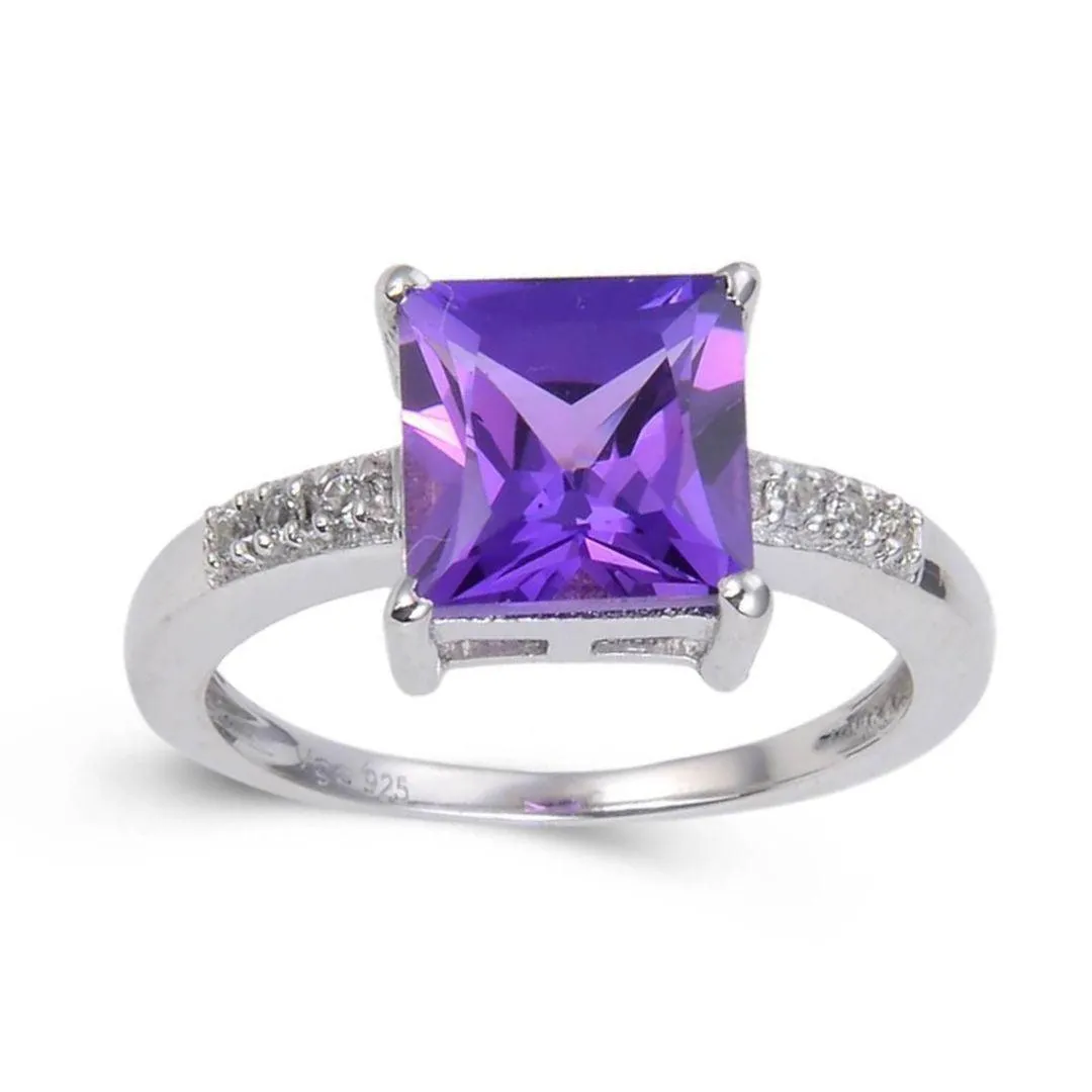 Purple Sapphire Square Solitaire Ring