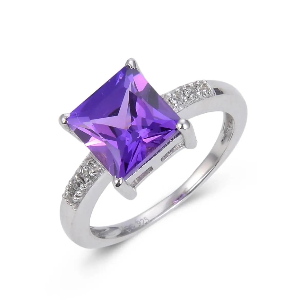 Purple Sapphire Square Solitaire Ring