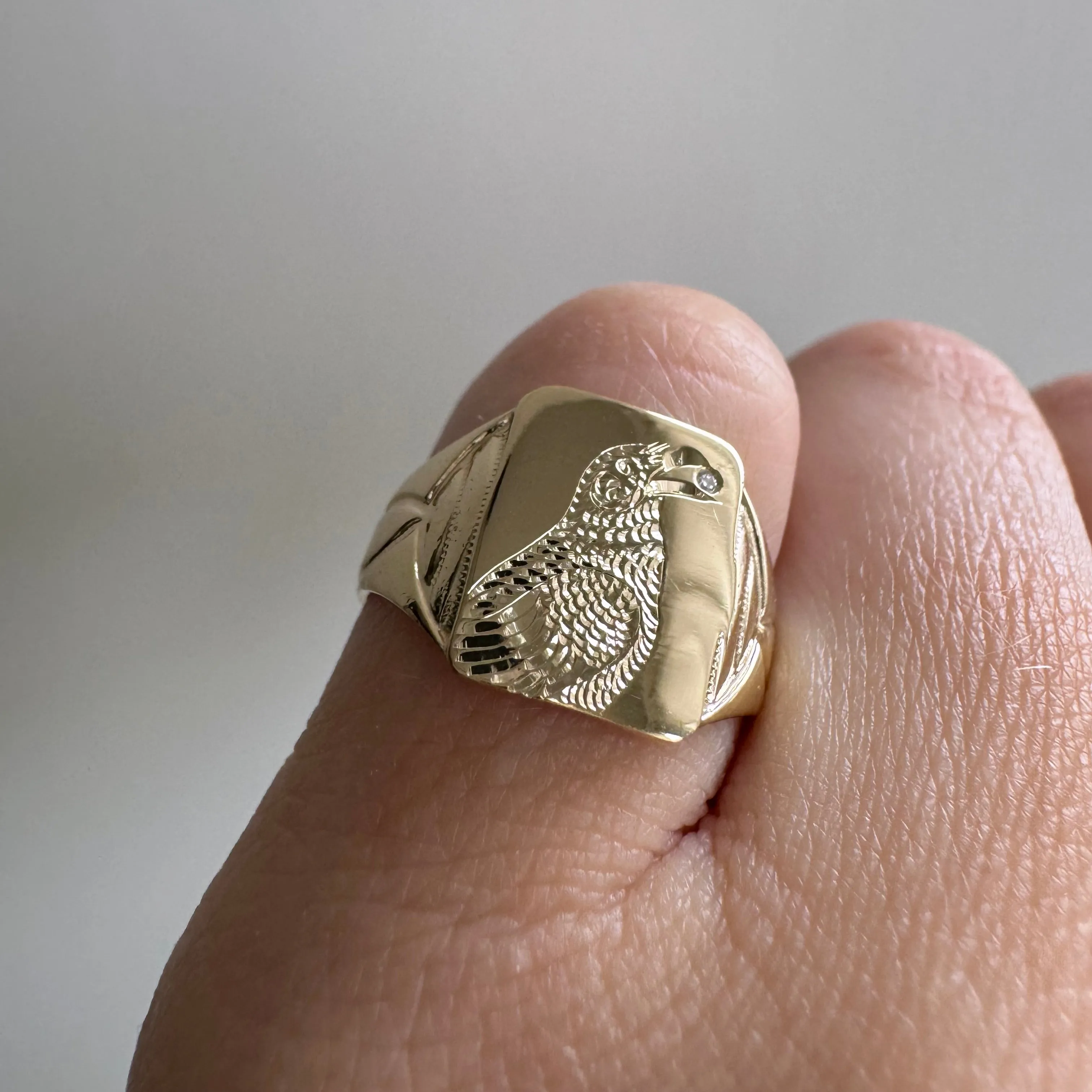 reimagined A N T I Q U E // treasure seeker / 10k gold signet with new crow engraving / size 5