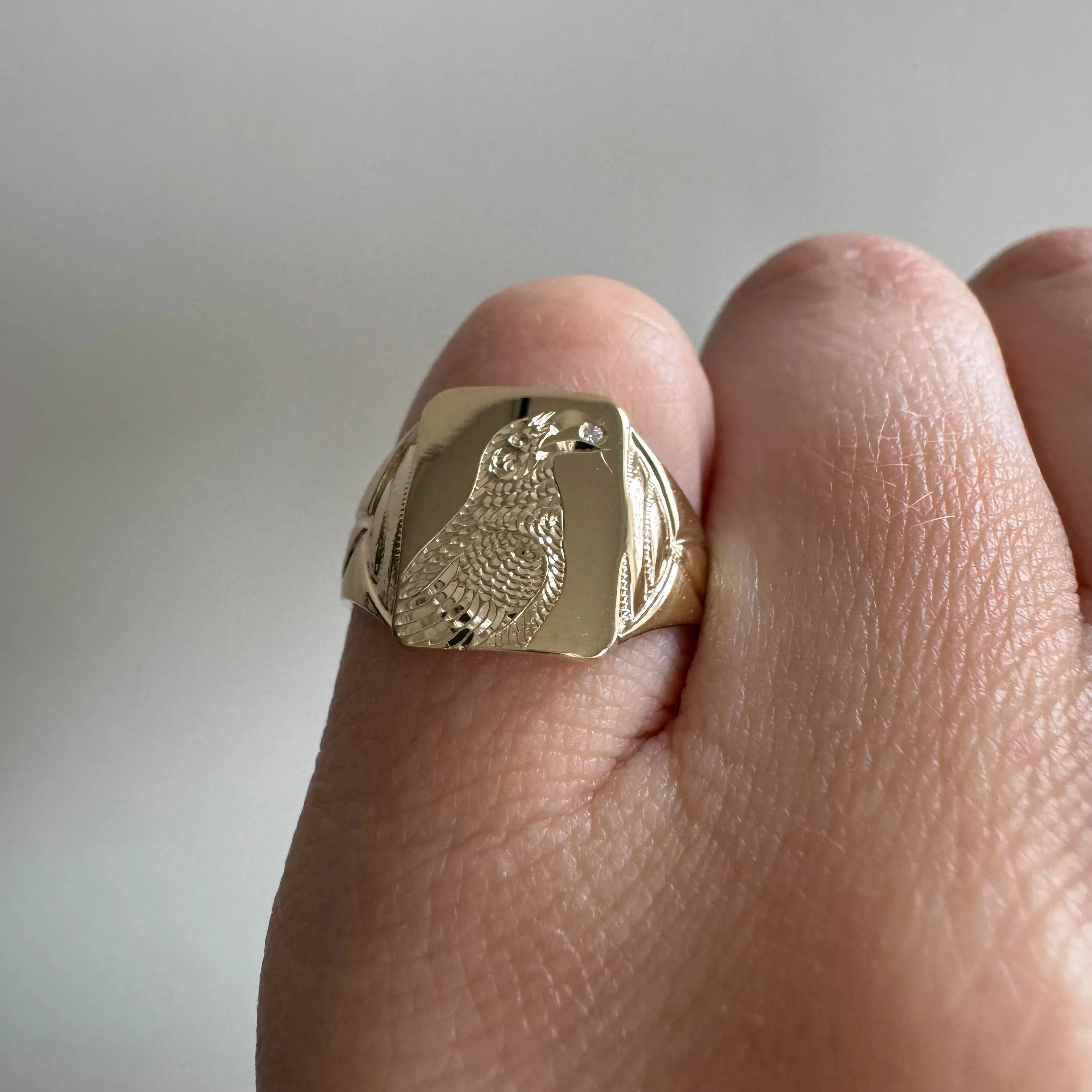 reimagined A N T I Q U E // treasure seeker / 10k gold signet with new crow engraving / size 5