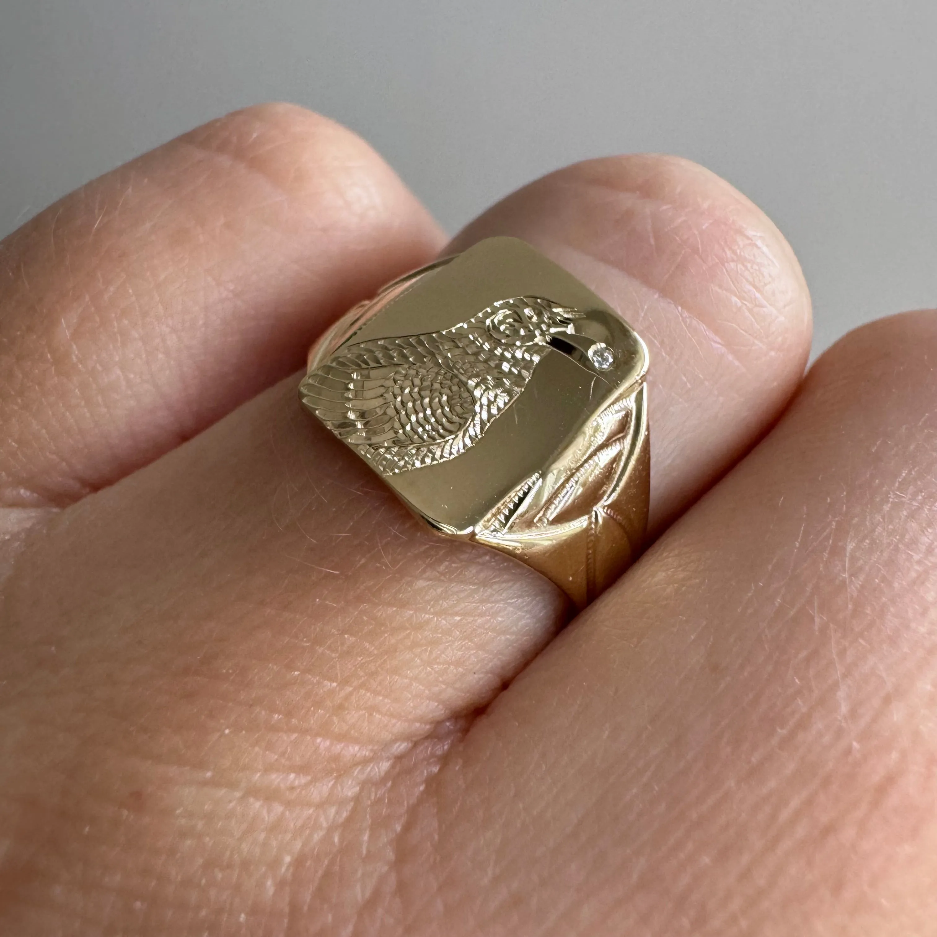 reimagined A N T I Q U E // treasure seeker / 10k gold signet with new crow engraving / size 5