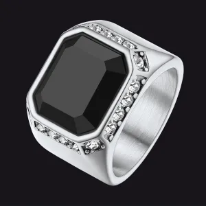 Rhinestones Embrace Black Onyx Stainless Steel Ring