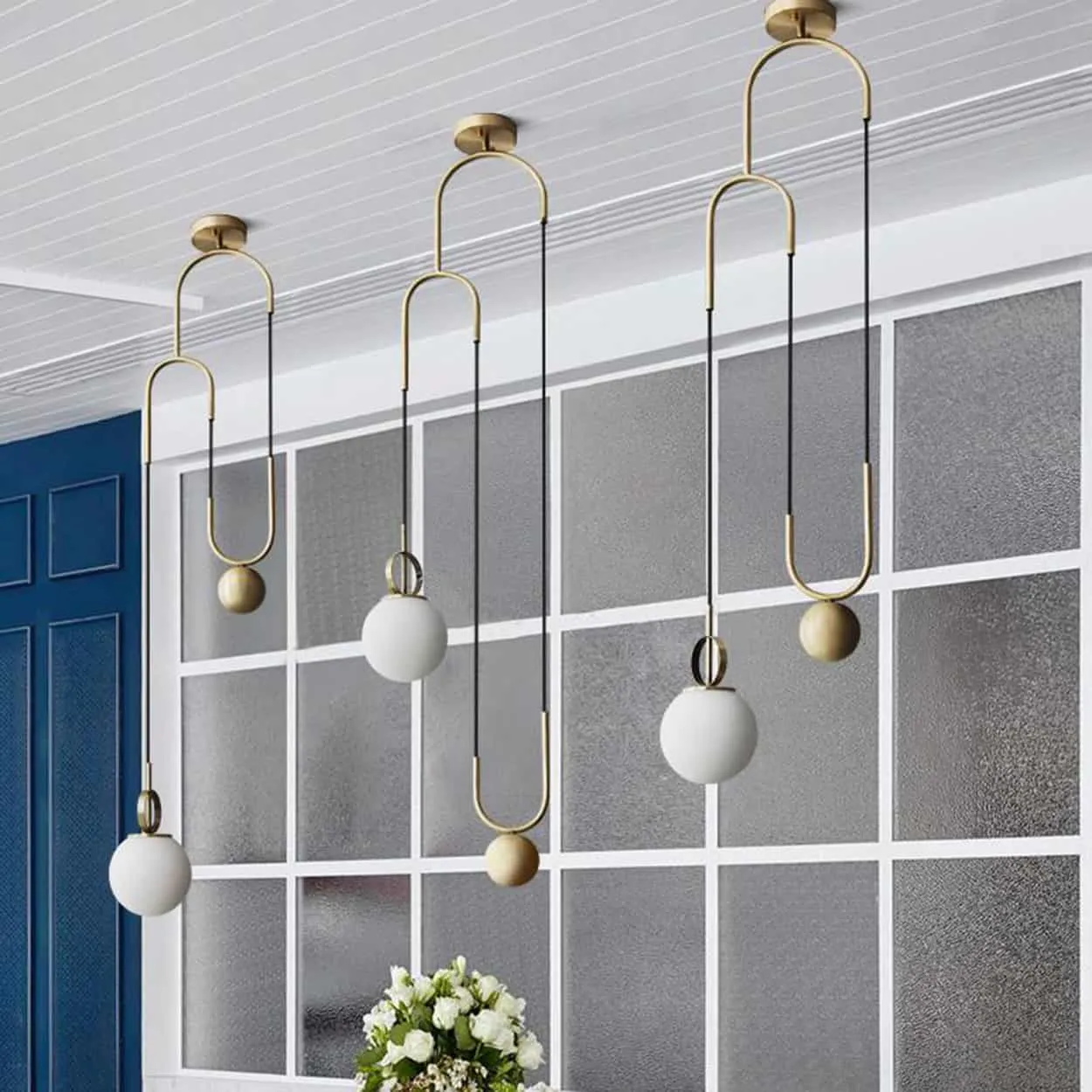 RIKKE Golden Lift Glass Ball Pendant Light