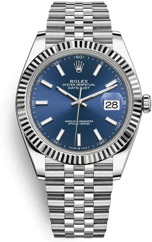 Rolex Datejust 41 White Gold and Steel Blue Index Jubilee Fluted Bezel (Ref#126334)