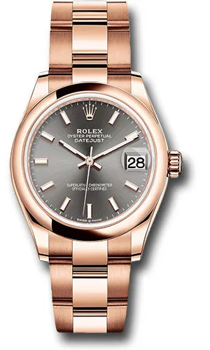 Rolex Everose Gold Datejust 31 Watch - Domed Bezel - Rhodium Index Dial - Oyster Bracelet 278245 dkrhio