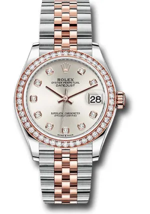 Rolex Steel and Everose Gold Datejust 31 Watch - 46 Diamond Bezel - Silver Diamond Dial - Jubilee Bracelet - 278381RBR sdj