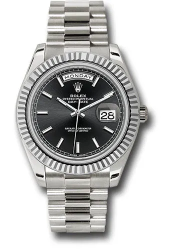 Rolex White Gold Day-Date 40 Watch - Fluted Bezel - Black Index Dial - President Bracelet - 228239 bkip