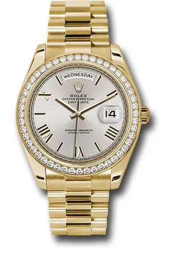 Rolex Yellow Gold Day-Date 40 Watch -  Bezel - Silver Bevelled Roman Dial - President Bracelet - 228348RBR sdrp