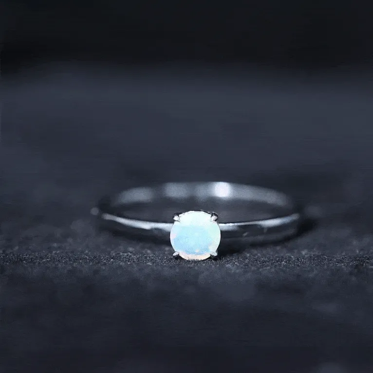 Round Shape Ethiopian Opal Solitaire Ring in Claw Setting