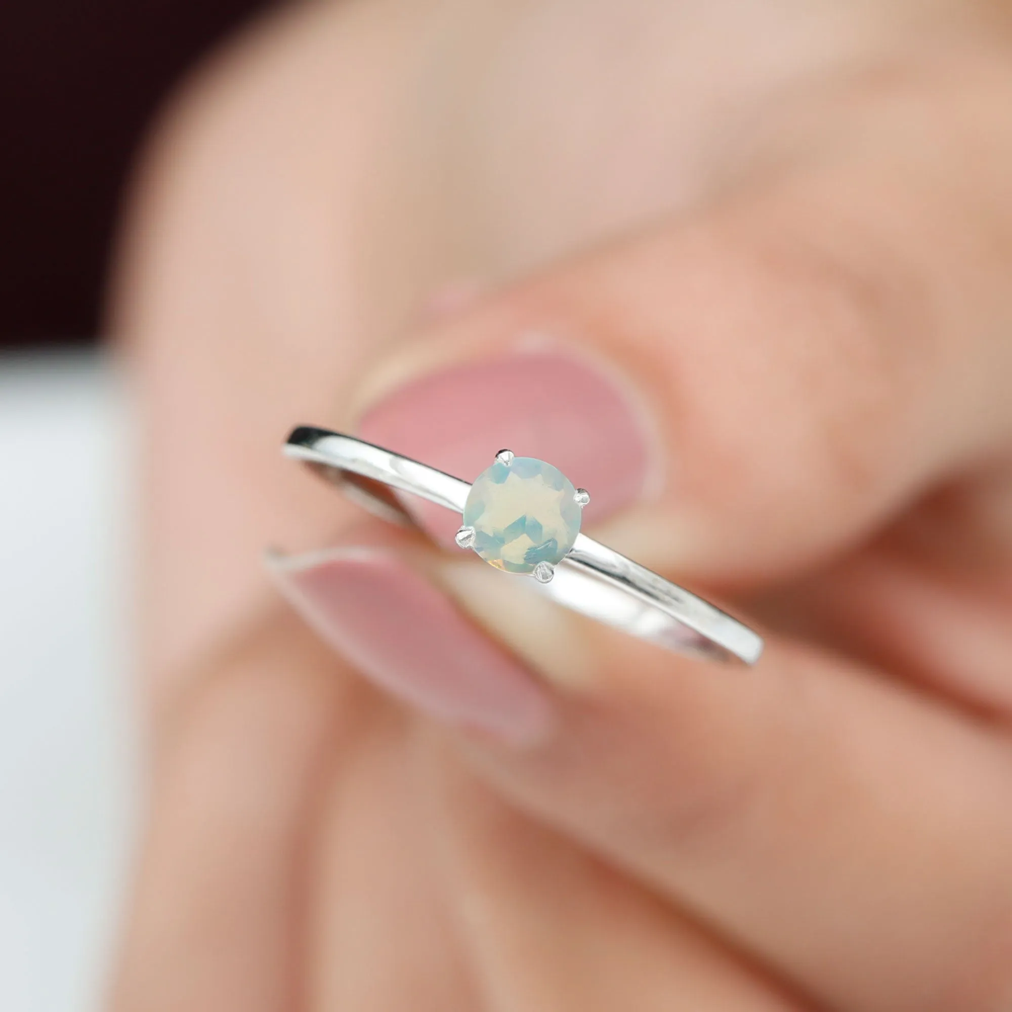 Round Shape Ethiopian Opal Solitaire Ring in Claw Setting