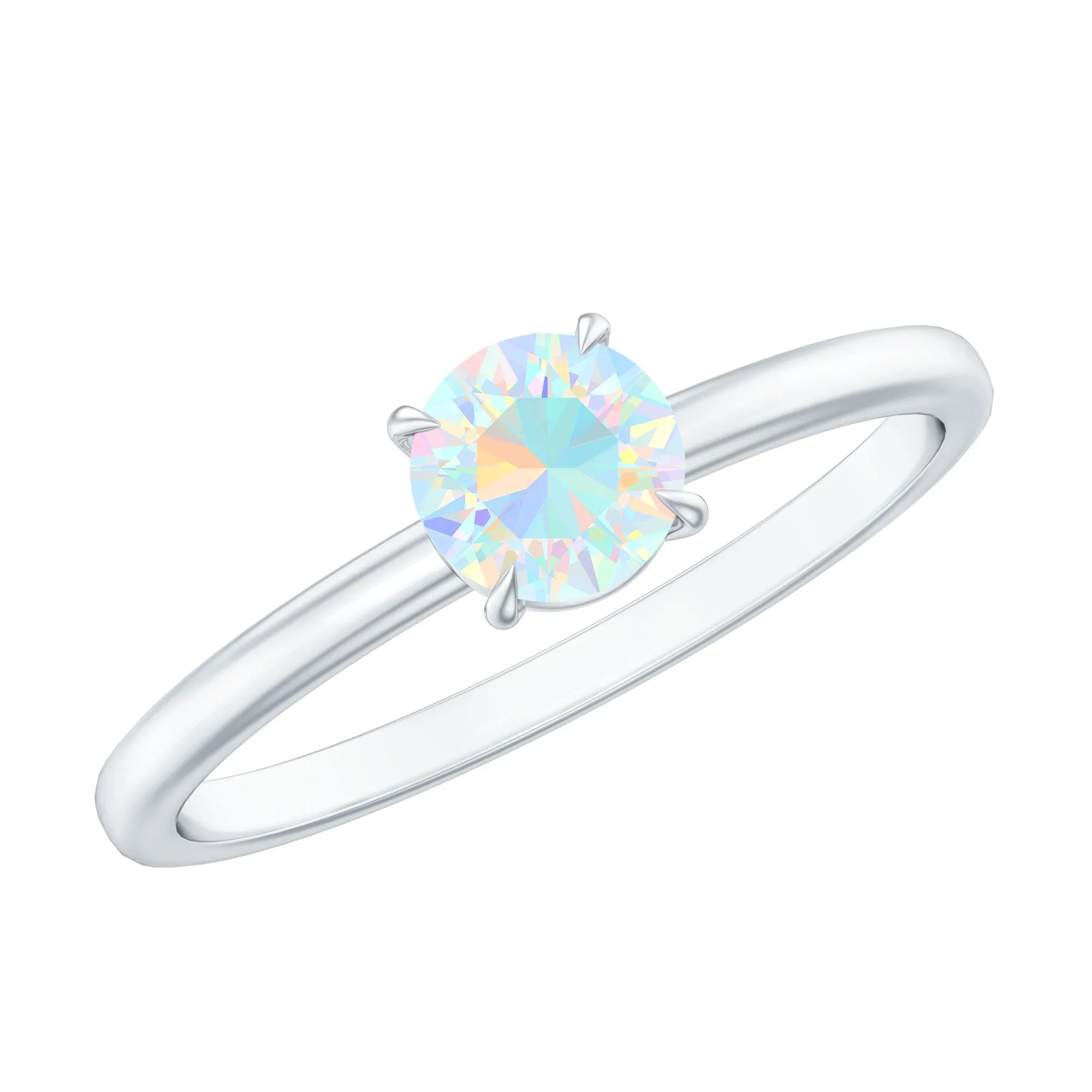 Round Shape Ethiopian Opal Solitaire Ring in Claw Setting