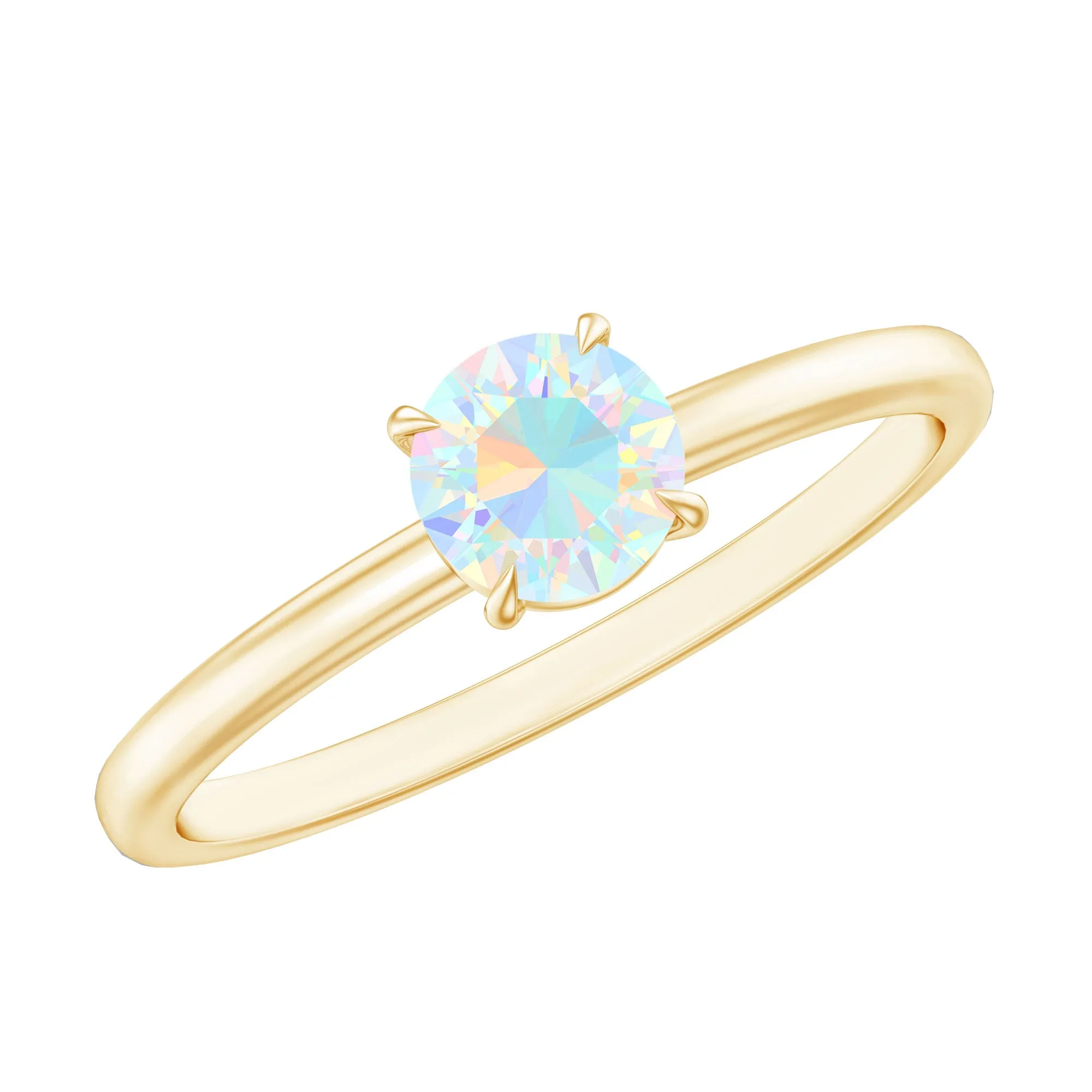 Round Shape Ethiopian Opal Solitaire Ring in Claw Setting