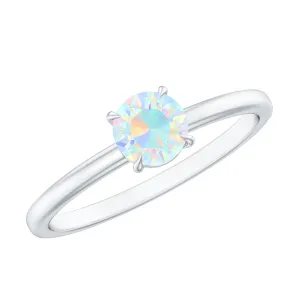 Round Shape Ethiopian Opal Solitaire Ring in Claw Setting