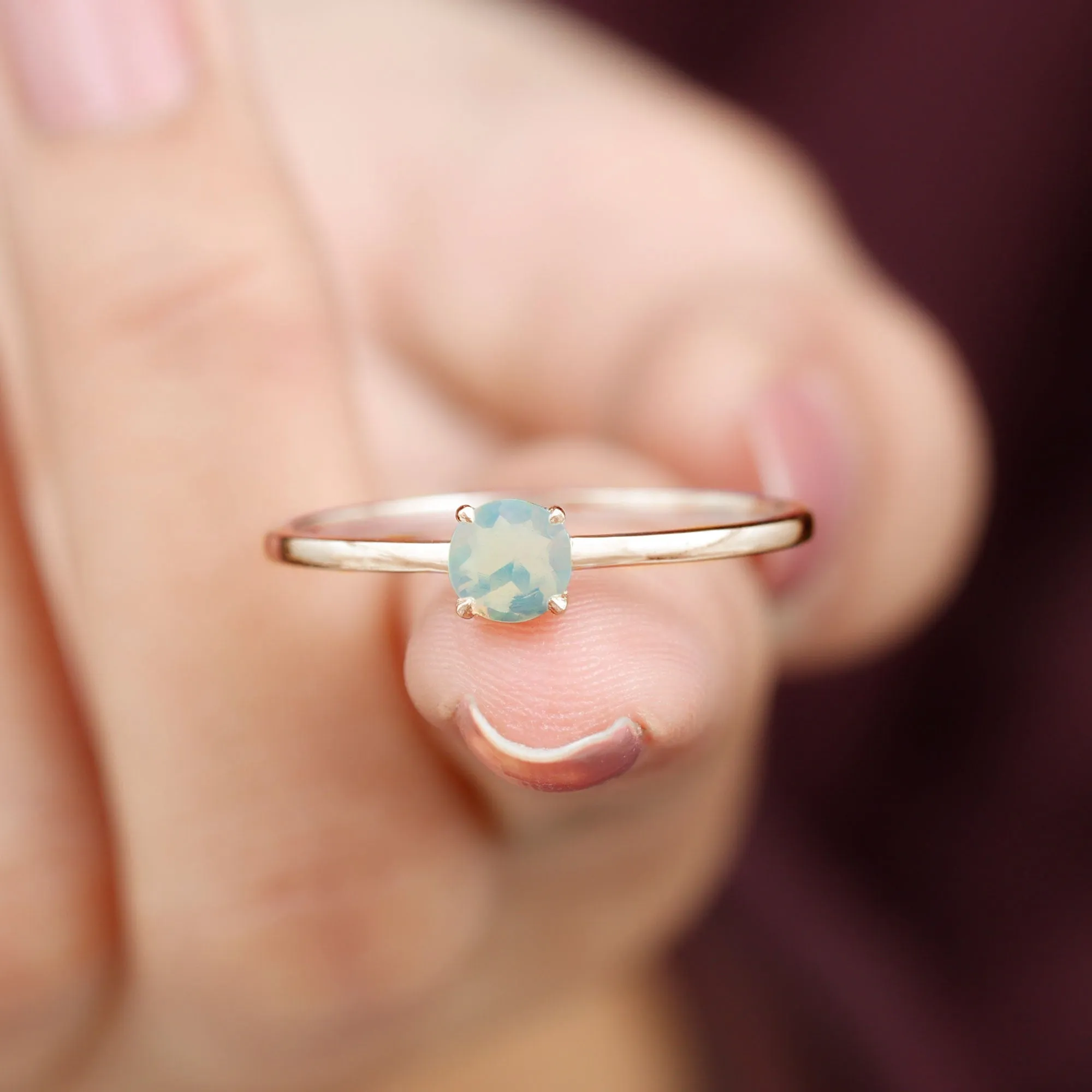 Round Shape Ethiopian Opal Solitaire Ring in Claw Setting