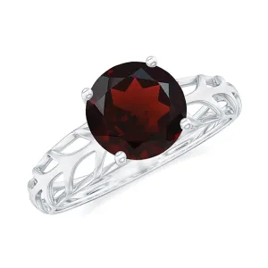 Round Shape Garnet Solitaire and Filigree Ring