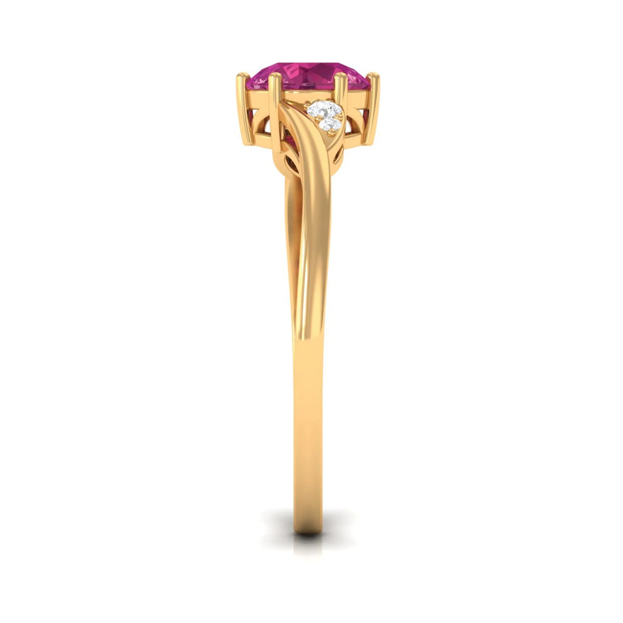 Round Shape Pink Tourmaline Solitaire Ring with Diamond