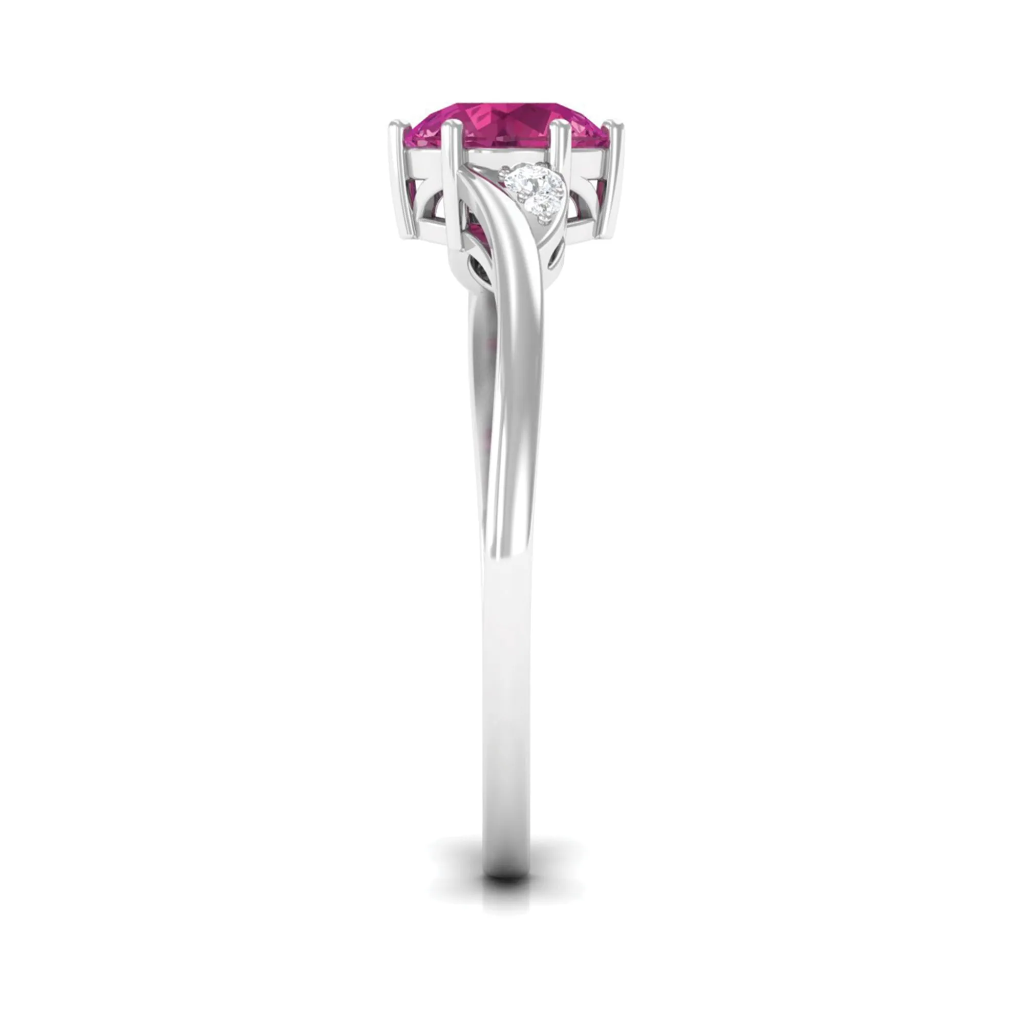 Round Shape Pink Tourmaline Solitaire Ring with Diamond