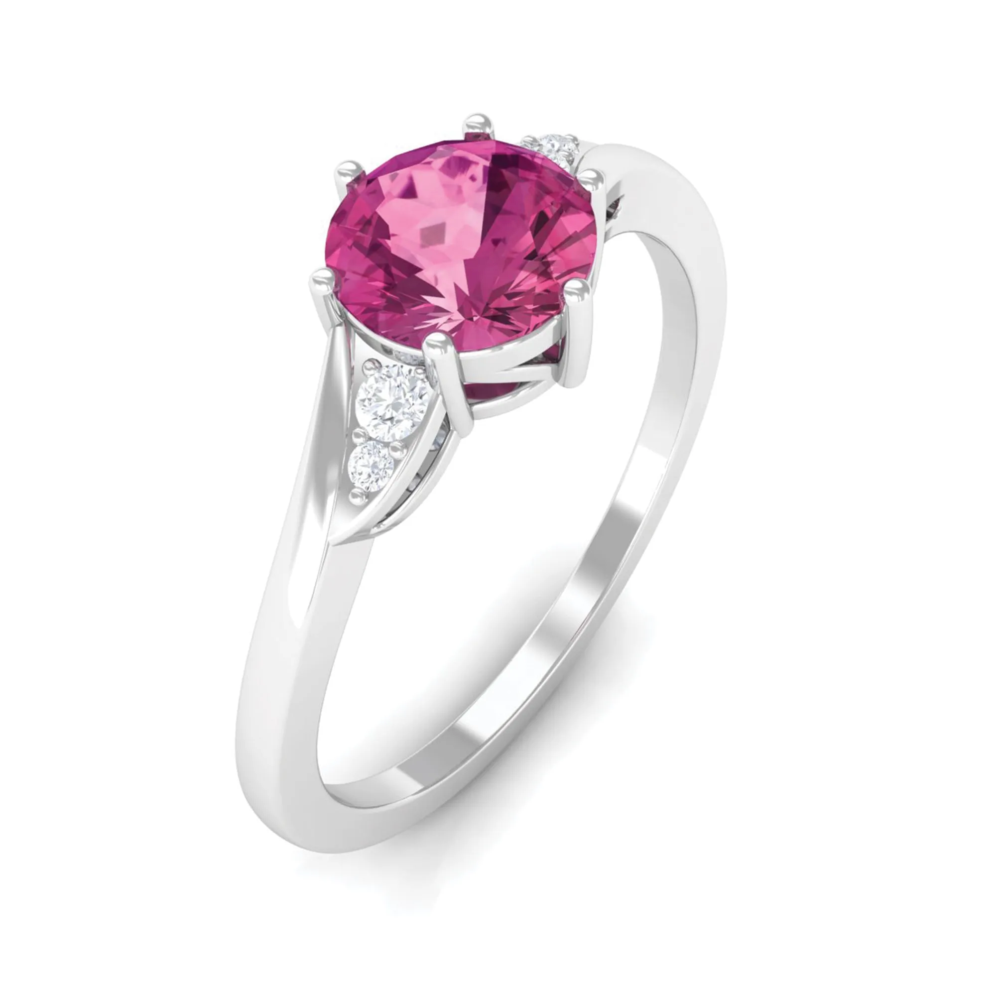 Round Shape Pink Tourmaline Solitaire Ring with Diamond