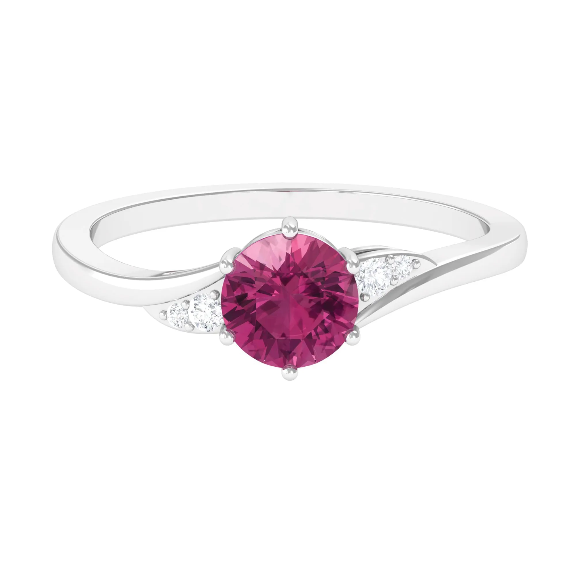 Round Shape Pink Tourmaline Solitaire Ring with Diamond