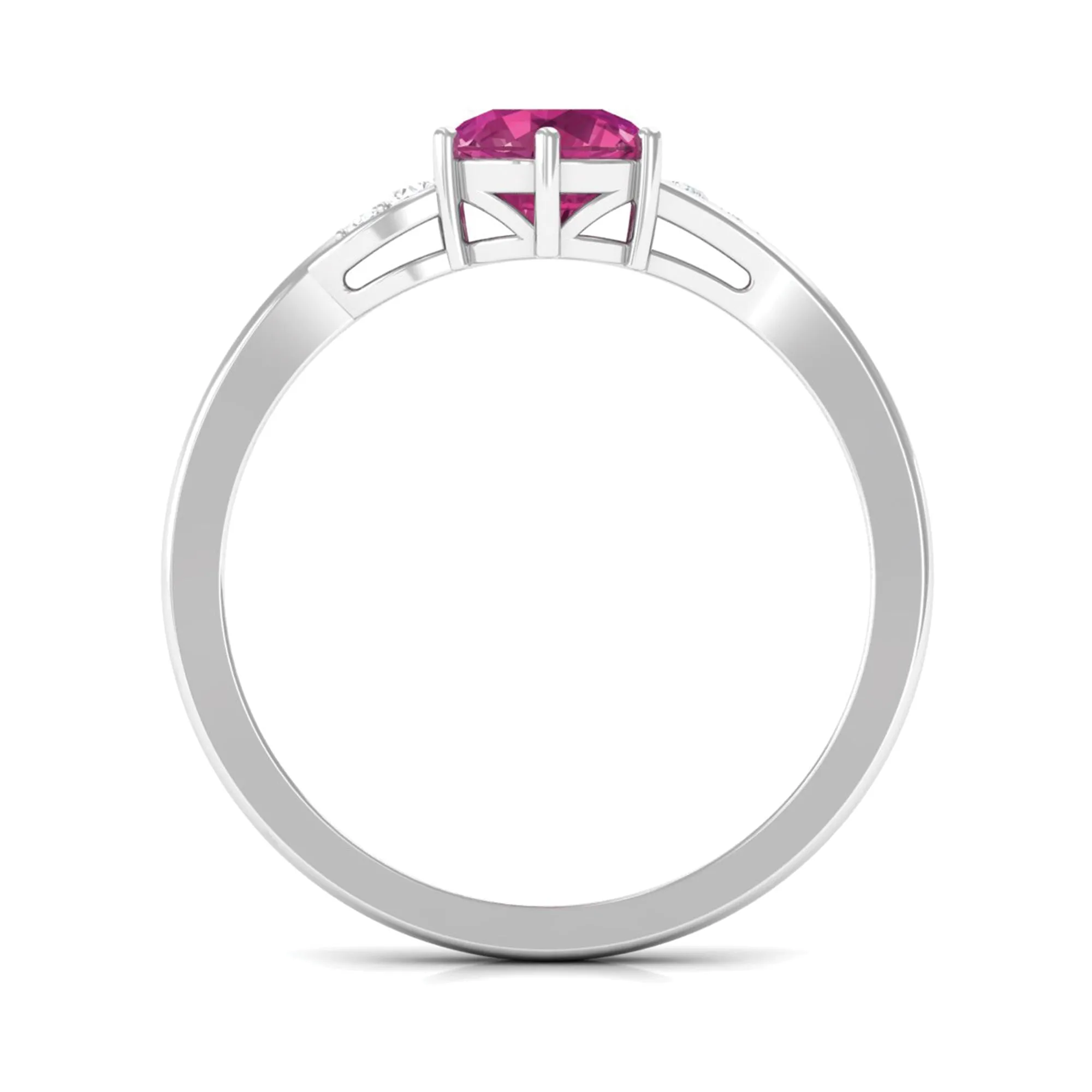 Round Shape Pink Tourmaline Solitaire Ring with Diamond