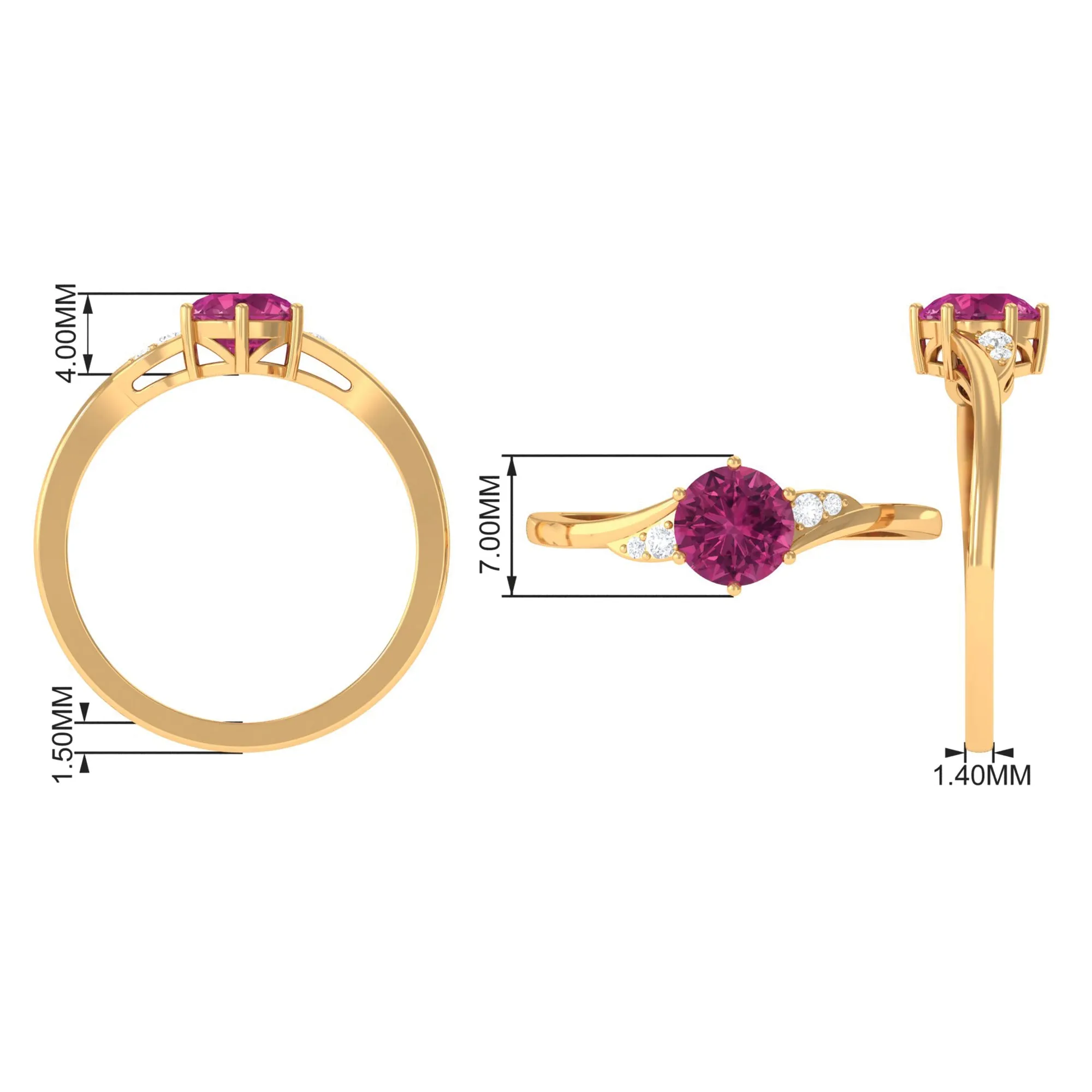 Round Shape Pink Tourmaline Solitaire Ring with Diamond