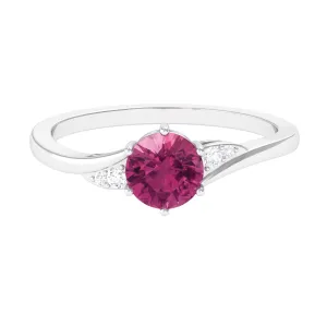 Round Shape Pink Tourmaline Solitaire Ring with Diamond