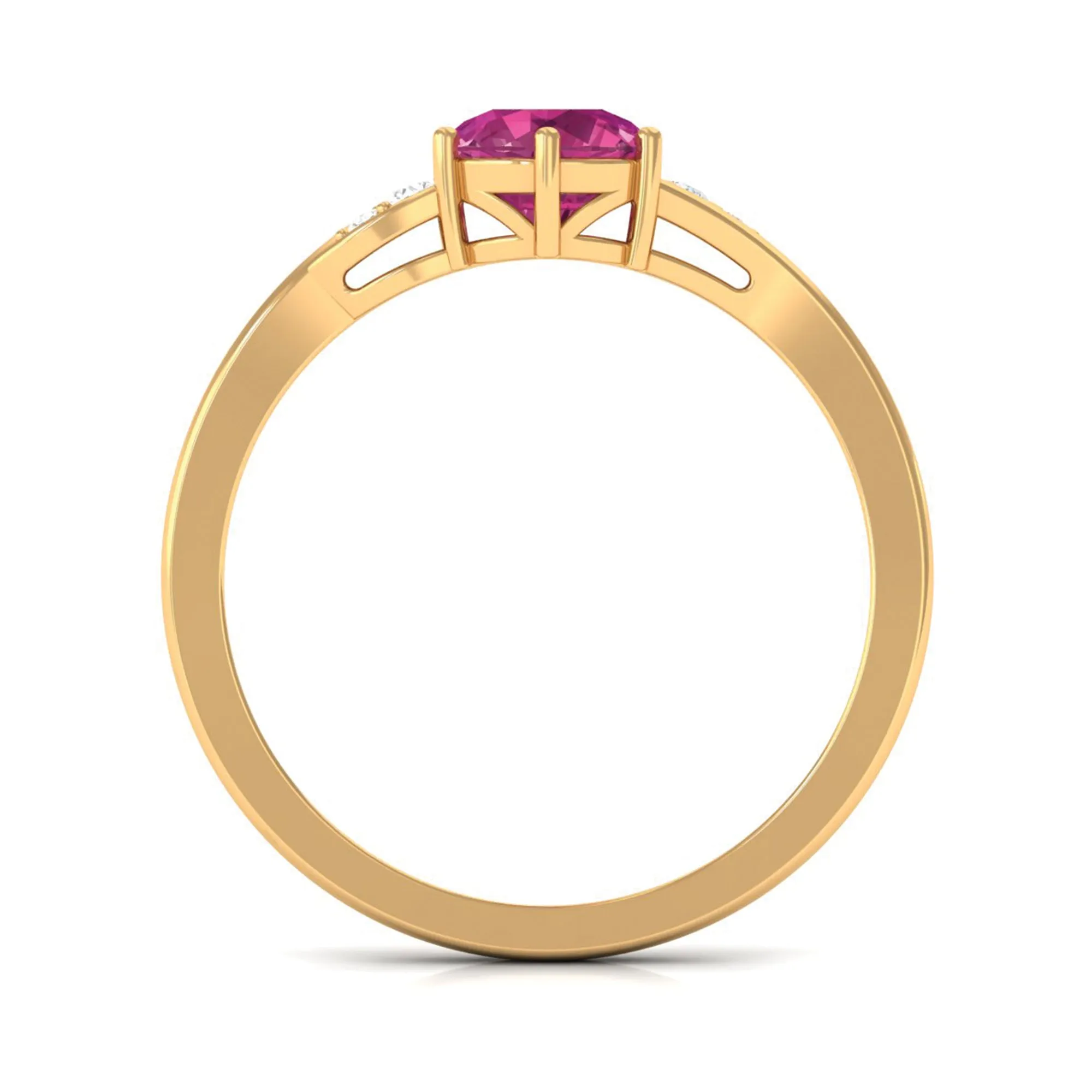 Round Shape Pink Tourmaline Solitaire Ring with Diamond