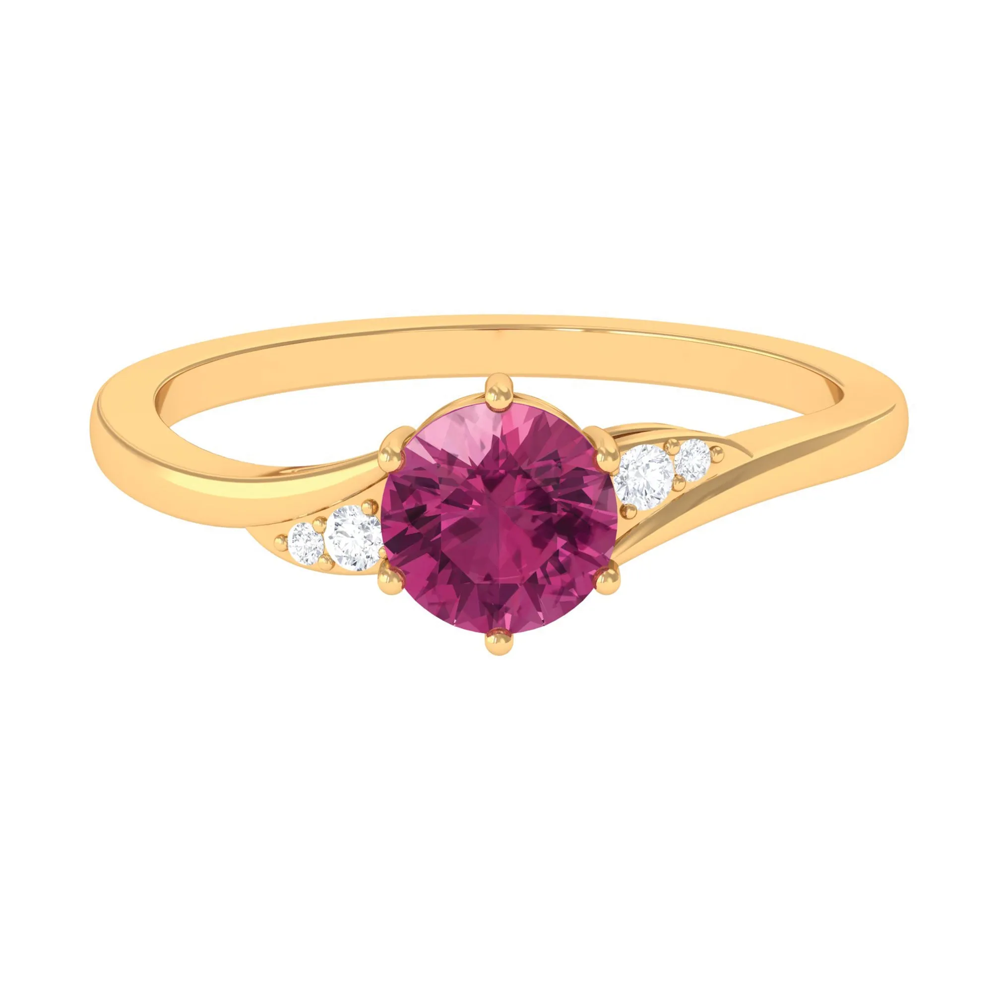 Round Shape Pink Tourmaline Solitaire Ring with Diamond