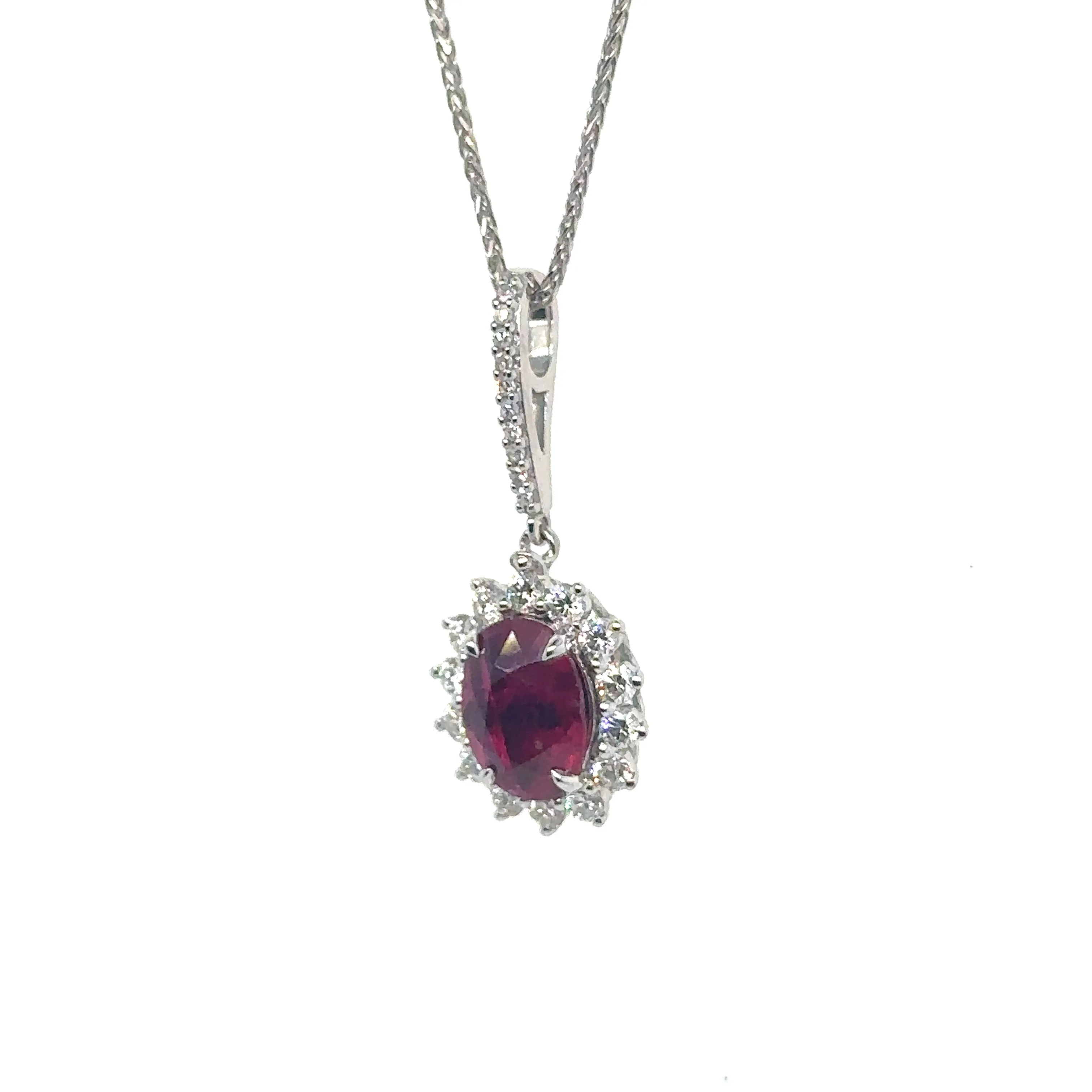 Ruby & Diamond Halo White Gold Pendant