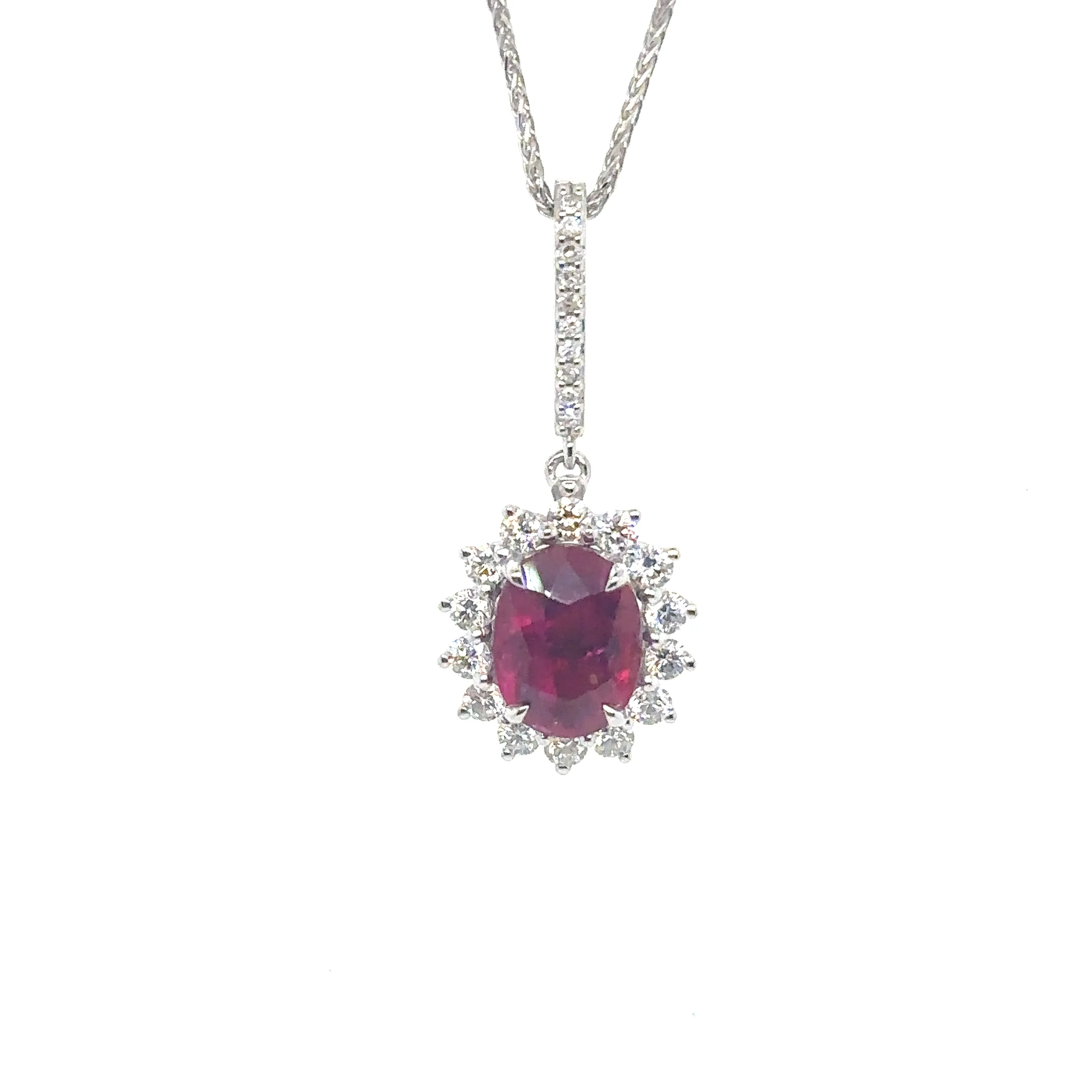 Ruby & Diamond Halo White Gold Pendant