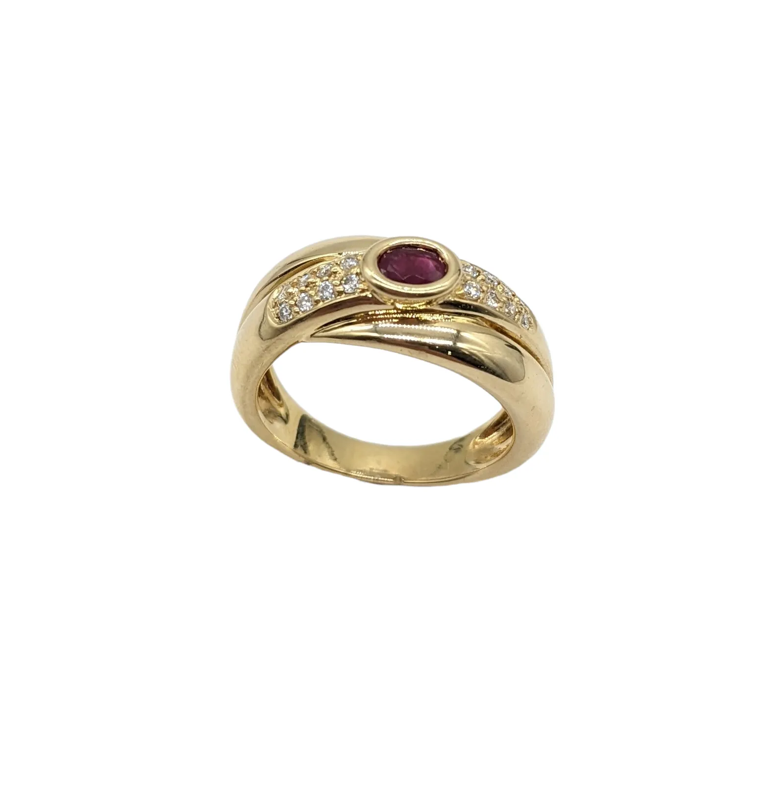 Ruby and Diamond X-Over Ring