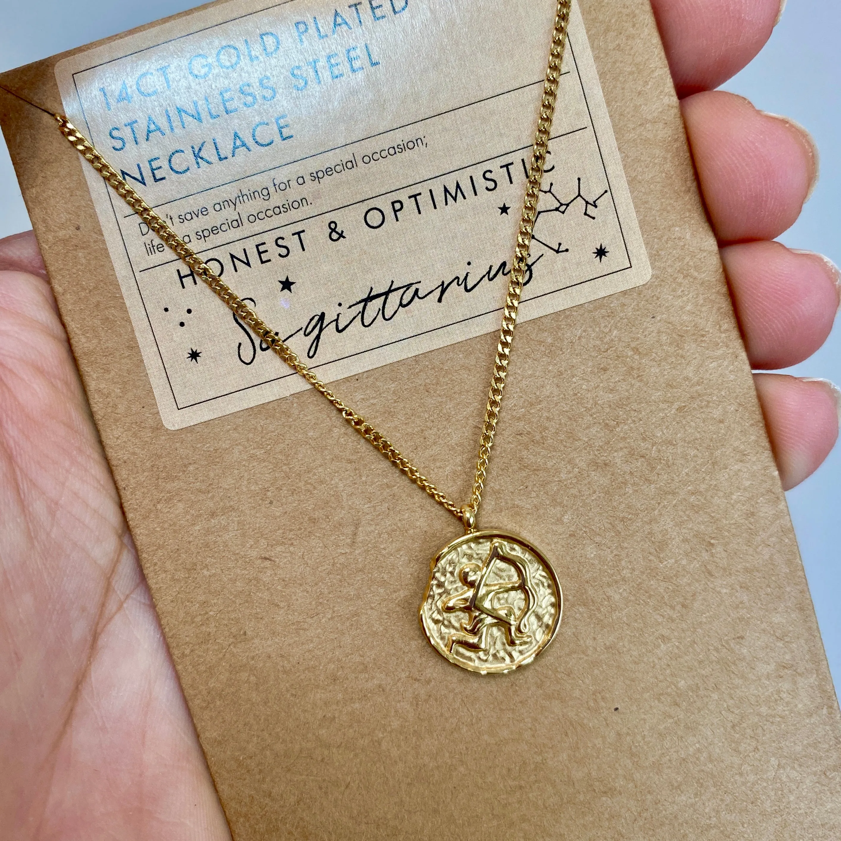 Sagittarius Zodiac Gold Pendant Necklace