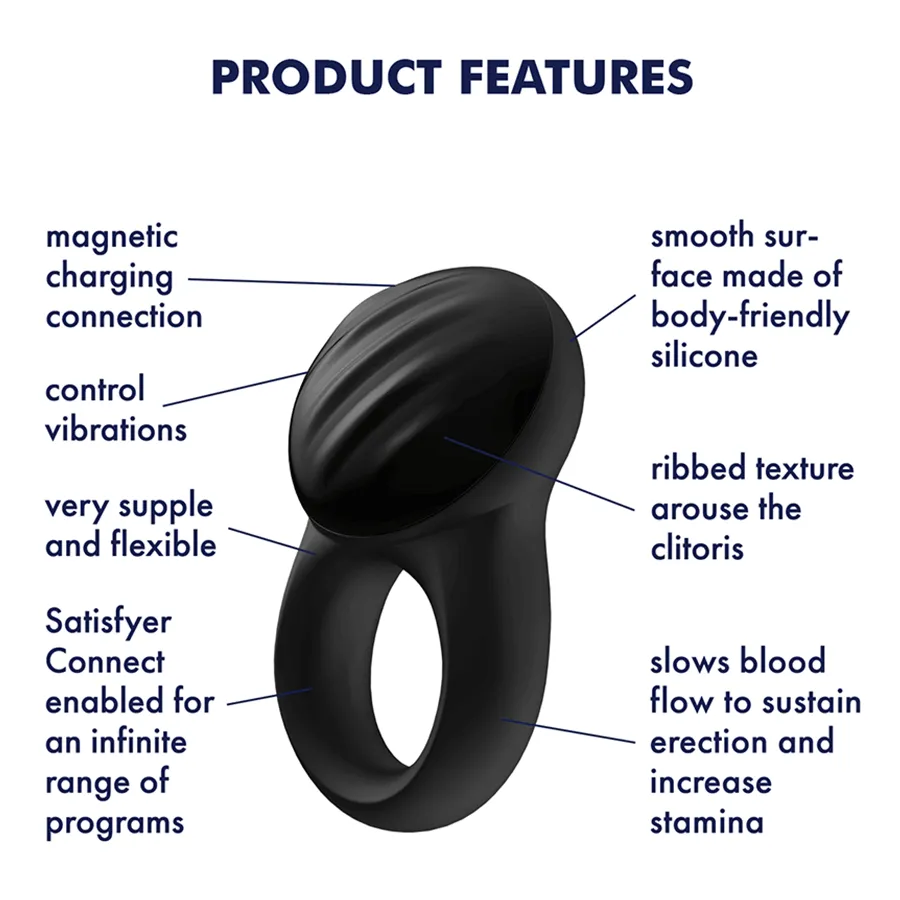 Satisfyer Signet Black Silicone Vibrating Cock Ring with App Control