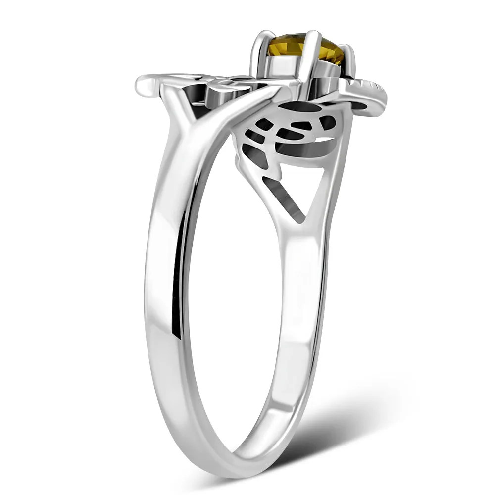 Scottish Thistle Citrine Stone Silver Ring