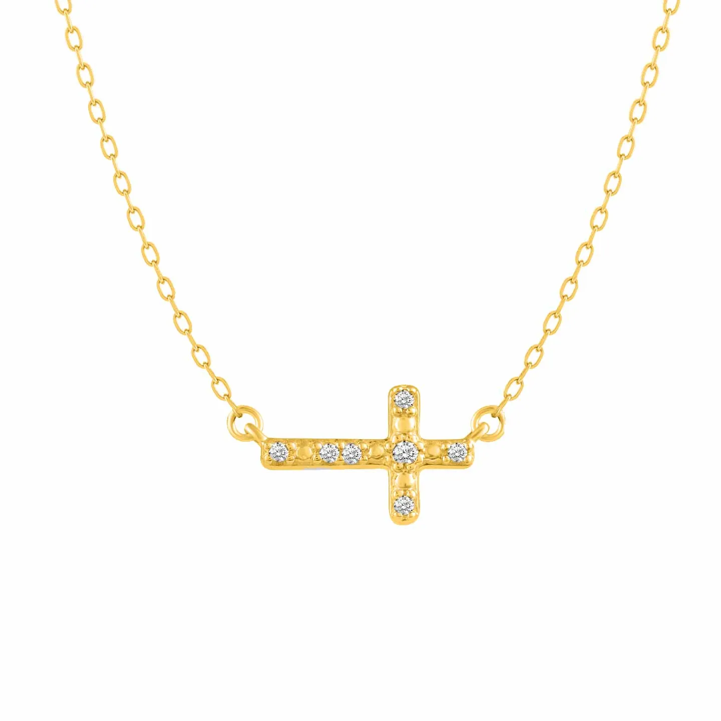 Sideways Cross 1/20 Cttw Natural Diamond Pendant Necklace set in 925 Sterling Silver