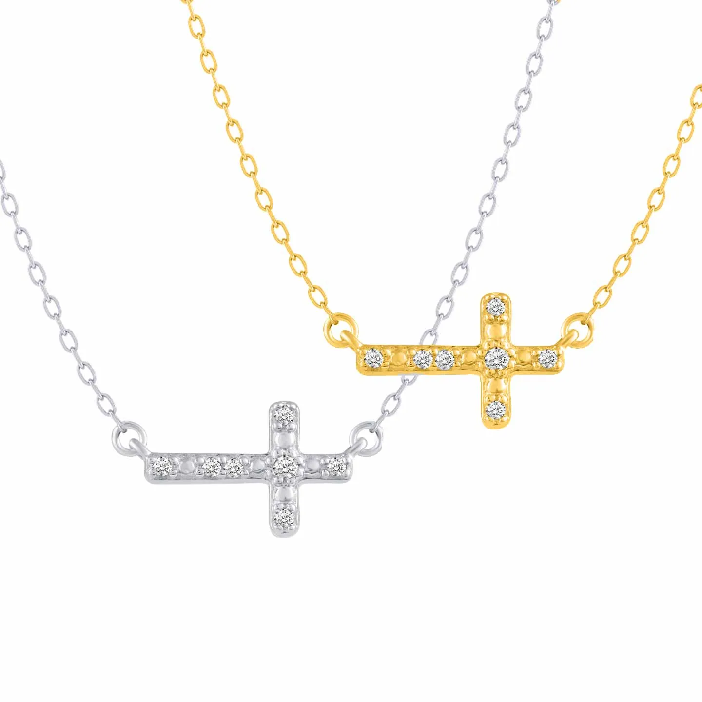 Sideways Cross 1/20 Cttw Natural Diamond Pendant Necklace set in 925 Sterling Silver