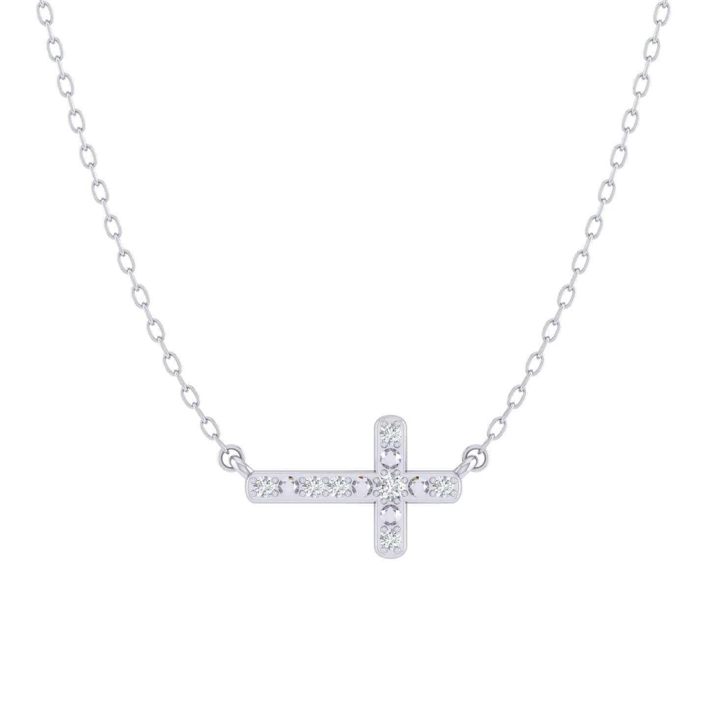 Sideways Cross 1/20 Cttw Natural Diamond Pendant Necklace set in 925 Sterling Silver