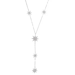 Silver Cubic Zirconia Pave Starburst Y Shape Necklace