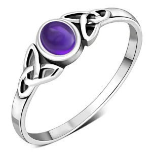 Silver Trinity Ring set w/ Amethyst Stone